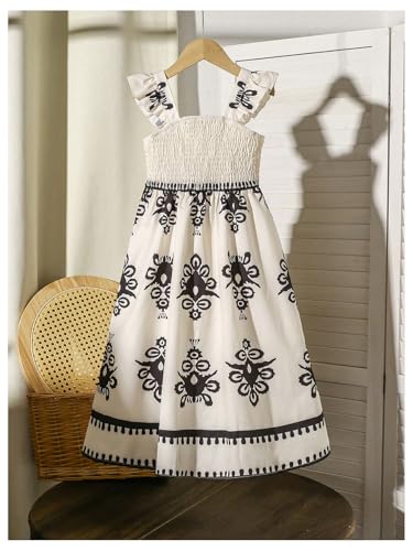Toddler Girl's Boho Print Ruffle Square Neck Sleeveless Dress Swing A Line Dress