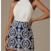 Women's Boho Tribal Print Scallop Trim Summer Zipper Bodycon Mini Skirt