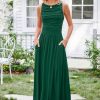 51cwSq2Ln1L.jpg Women 2025 Summer Maxi Dresses Vacation Ruched Boat Neck Tank Flowy Elegant Party Long Formal Dress Pockets
