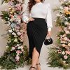 Women's Plus Size High Waist Ruched Wrap Asymmetrical Hem Midi Bodycon Skirt