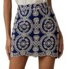 Women's Boho Tribal Print Scallop Trim Summer Zipper Bodycon Mini Skirt