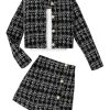 Girl's 2 Piece Outfits Plaid Tweed Half Sleeve Jacket and Ruffle Mini Skirt Set