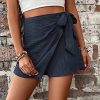 51fT1SLCoLL.jpg Women's Summer Mini Wrap Shorts Knot High Waist Belted Skorts Zipper Casual Loose Skirt