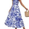 Women's Floral Print Flounce Square Neck Sleeveless Tie Shoulder Boho Cami Dress
