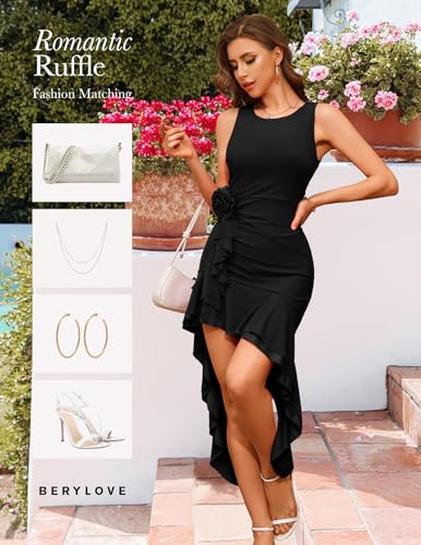 Summer Wedding Guest Mesh Dresses Cocktail Formal Bodycon Ruffle Party High Low Dress
