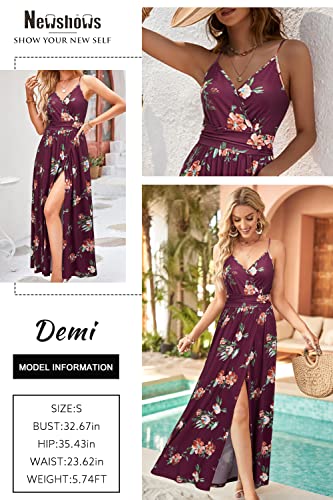 Women Summer 2025 Maxi Dress Vacation Floral Spaghetti Strap Spring Casual Boho Split Beach Long Flowy Sundress
