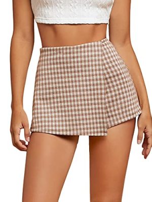 51jHARN0oAL.jpg Women's Plaid High Waisted Asymmetrical Vintage Skirt Casual Shorts Skort