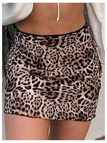 Women's Leopard Print High Waisted Mesh Mini Skirt Bodycon Stretchy Sexy Y2k Short Skirts