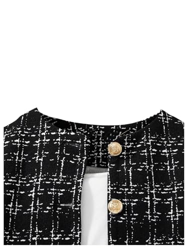 Girl's 2 Piece Outfits Plaid Tweed Half Sleeve Jacket and Ruffle Mini Skirt Set