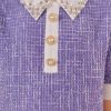 51kcnLxeiL.jpg Girl's Pearls Trim Tweed Contrast Collar Button Front Short Sleeve Casual Dress