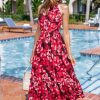 Womens 2025 Summer Vacation Outfits Halter Neck Floral Tiered Ruffled Flowy Casual Beach Boho Long Maxi Dress