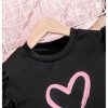 Girl's 2 Pieces Outfits Heart Print Puff Short Sleeve T Shirt and A Line Skirts Sets
