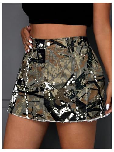 51nliWkSPzL.jpg Women's Plus Size Y2K Mini Denim Skirt High Waist Bodycon Cargo Skirts with Flap Pocket