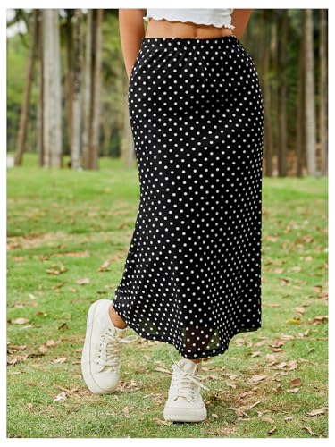 51o9ZwTSAOL.jpg Women's Polka Dots Fishtail Midi Skirt Elastic Waist Ruffle Hem Mesh Bodycon Skirt