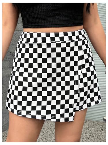 51oKwkAkjKL.jpg Women's Plus Size Plaid Checkered Skorts Elastic Waist Wrap Asymmetrical Skirt Shorts