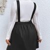 Women's Plus Size PU Leather Overalls Sleeveless Flare Hem Solid Pinafore Dress