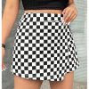 51oiQirzOTL.jpg Women's Plus Size Plaid Checkered Skorts Elastic Waist Wrap Asymmetrical Skirt Shorts