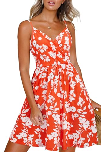 Women's Summer Dress 2025 Spaghetti Strap Sleeveless V Neck Casual Swing Sundress with Pockets