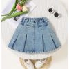 Toddler Girl's Cute Cherry Embroidery Pleated Denim Skirt Elastic Waist Short Jean Skirts