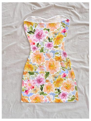 51p4jheBYGL.jpg Women's Floral Strapless Bodycon Mini Dress Sleeveless Summer Beach Tube Dresses