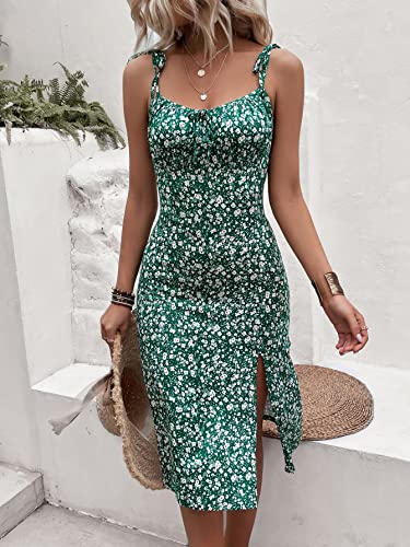 Women's Floral Print Tie Shoulder Split Thigh Sleeveless Boho Cami Dress