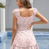 51rpOYTO4zL.jpg Womens Summer Ruffle Sleeve Sweetheart Neckline Printing Dress Mini Dresses