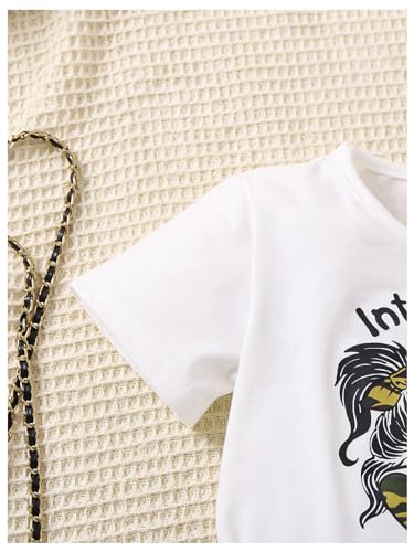 51umu74zBCL.jpg Girl's 2 Piece Outfits Letter Graphic Print Short Sleeve T-Shirt and Camo Print Cargo Skirt Set