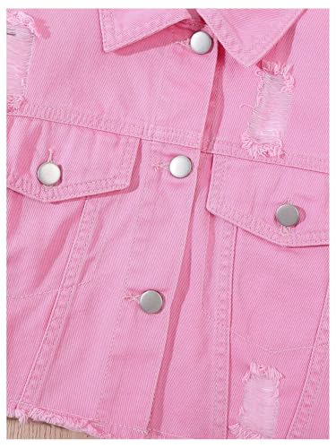 51xod6RSCpL.jpg Girl's 2 Piece Outfits Ripped Button Down Jacket Elastic Waist Denim Skirt Set