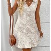 Women's Floral Textured Bow Tie Shoulder Short Dress Ruffle Sleeveless V Neck Tank Dresses
