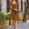Women 2024 Fall Dress Long Sleeve Holiday Outfits Square Neck Casual Winter Ribbed Knit Dresses Trendy