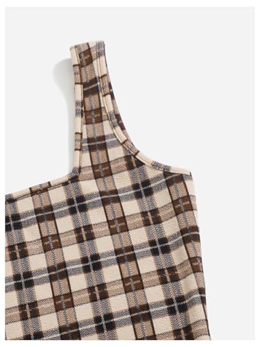 Women's Plaid Sleeveless Bodycon Mini Dress Square Neck Pencil Tank Dress