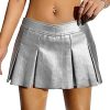 Women's Metallic A Line Skirt Pu Drop Waist Pleated Mini Party Club Skirt