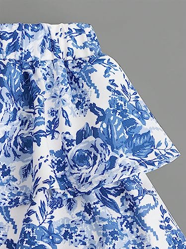 Girl's 2 Piece Summer Outfits Sets Floral Print Textured Ribbed Knit Halter Cami Top & Tiered Layer Skirt Sets